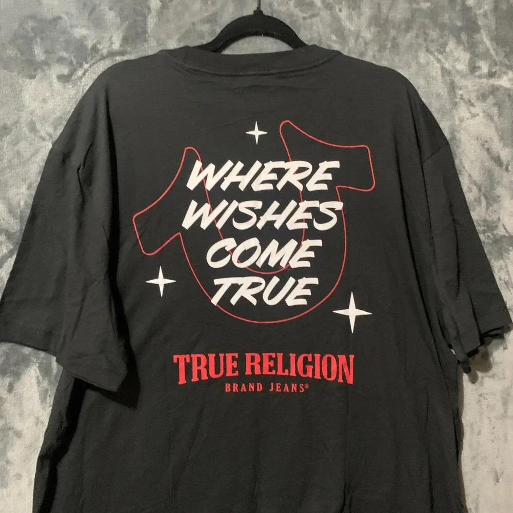 True Religion T-Shirt Mens 3XL 2024 Holiday Wishes Black Graphic EUC